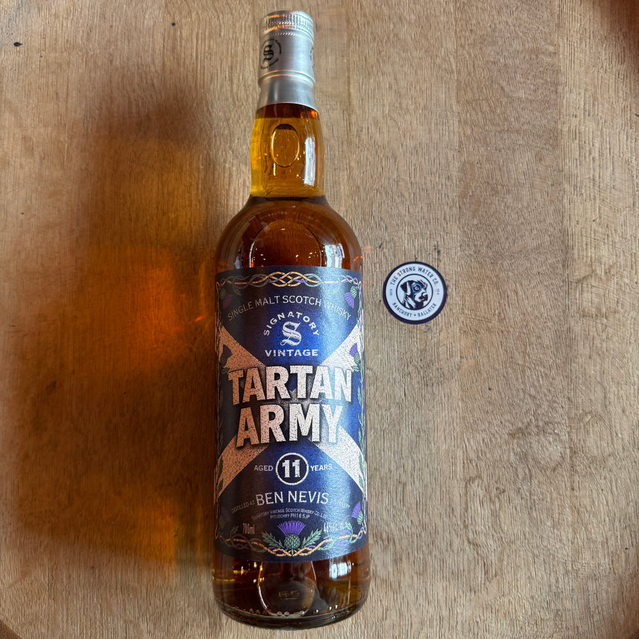 Ben Nevis 11 Year Old Tartan Army Edition Signatory Vintage whisky bottle