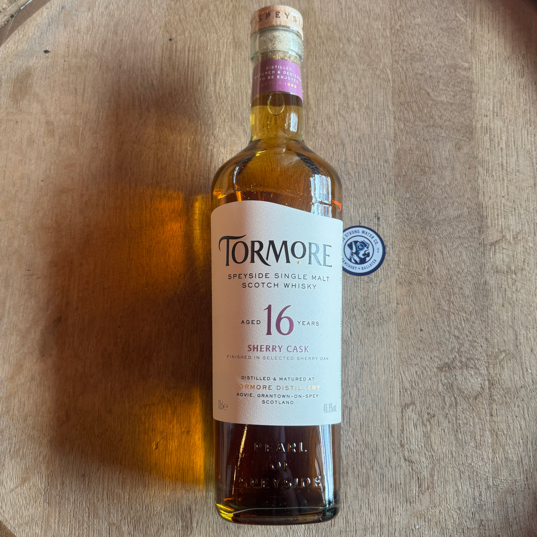 Tormore 16 Year Old Sherry Cask Speyside Single Malt Scotch Whisky 46.8% ABV bottle.