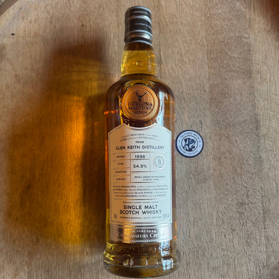 Glen Keith 1998 24 Year Old Single Malt Scotch Whisky 54.9% Cask 56480 Gordon and MacPhail bottle- The Strong Water Co 