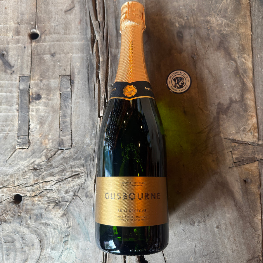 Gusbourne Estate Brut Reserve 2013 Late Disgorged English sparkling wine bottle available from Banchory and Ballater wine shop